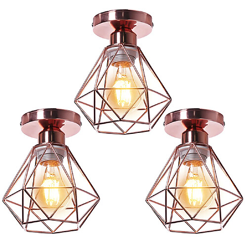 Stoex 3PCS Plafonnier Rétro Or Rose Lampe de Plafond E27 Cage en Métal Luminaire Plafonnier Vintage D'Intérieur