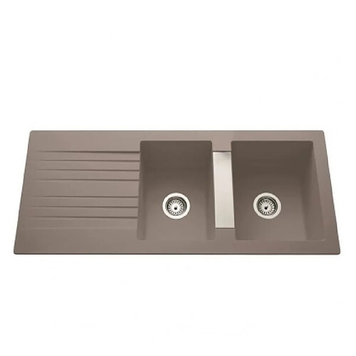 EWI Evier cuisine a encastrer 2 bacs + 1 égouttoir Soledad - Résine - 116 x 50 cm - Gris béton