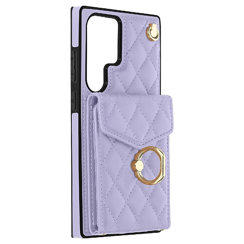 Avizar Coque Cordon pour Samsung Galaxy S23 Ultra Dos Portefeuille Bague Violet Clair