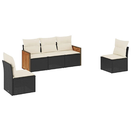 Maison Chic Salon de jardin 5 pcs avec coussins | Ensemble de Table et chaises | Mobilier d'Extérieur noir résine tressée -GKD51749