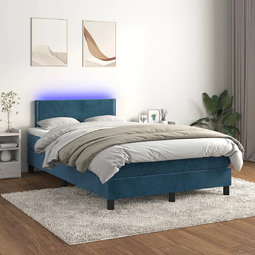 vidaXL Sommier à lattes de lit avec matelas LED Bleu foncé 120x200 cm