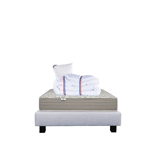 LUXURY LITERIE Ensemble matelas OrganicCoton 90x190 cm + sommier gris ep20cm + oreiller + couette