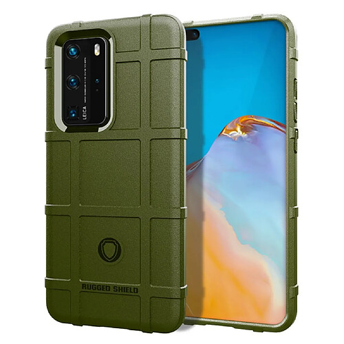 Coque en TPU texture de grille carrée anti-choc épaissir vert armé pour votre Huawei P40 Pro