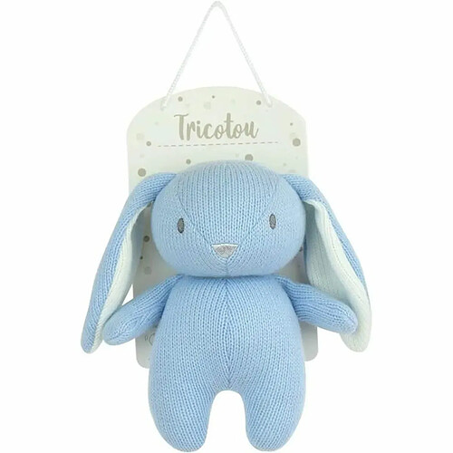 Jemini - Tricotou Peluche doudou lapin bleue hochet - 20 cm