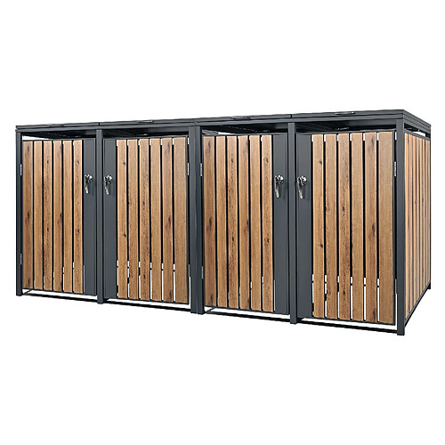 ML-Design Box pour 4 Poubelles, 240L, 264x80x116,3 cm, en Acier, Anthracite/Aspect Chêne, Résistant aux Intempéries, Habillage de Poubelle avec Couvercle Rabattable/4 Portes, Conteneur Abri Hangar