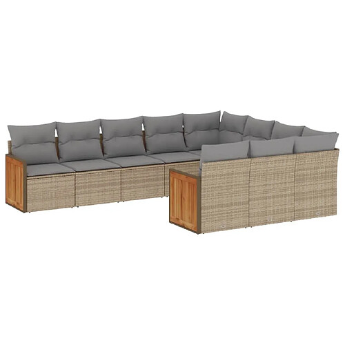 Maison Chic Salon de jardin avec coussins 10 pcs | Ensemble de Table et chaises | Mobilier d'Extérieur beige résine tressée -GKD72096