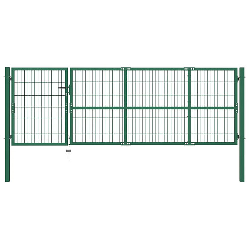 vidaXL Portail de clôture de jardin avec poteaux 350x100 cm Acier Vert