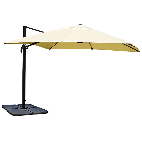 Decoshop26 Parasol déporté suspendu avec pied en croix 3 x 3m polyester aluminium acier crème avec pieds 04_0007969