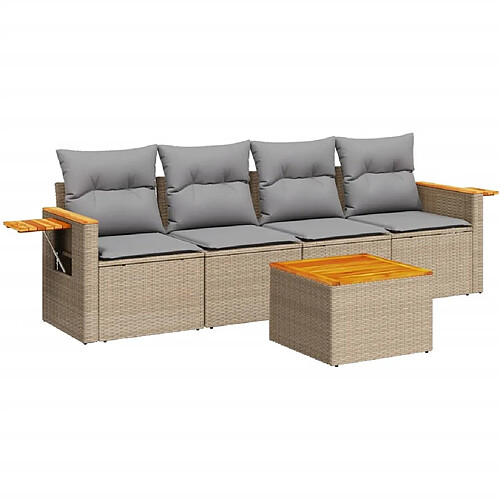 Maison Chic Salon de jardin avec coussins 5 pcs | Ensemble de Table et chaises | Mobilier d'Extérieur beige résine tressée -GKD53694