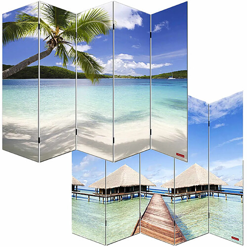 Mendler Paravent / cloison de séparation M68, 5 pans ~ 200x180cm, motif plage