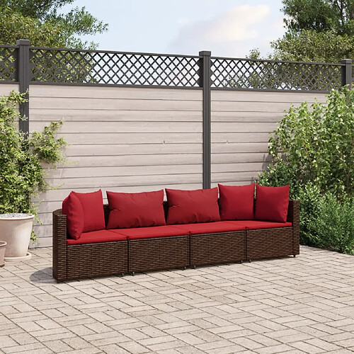 vidaXL Salon de jardin 4 pcs avec coussins marron résine tressée