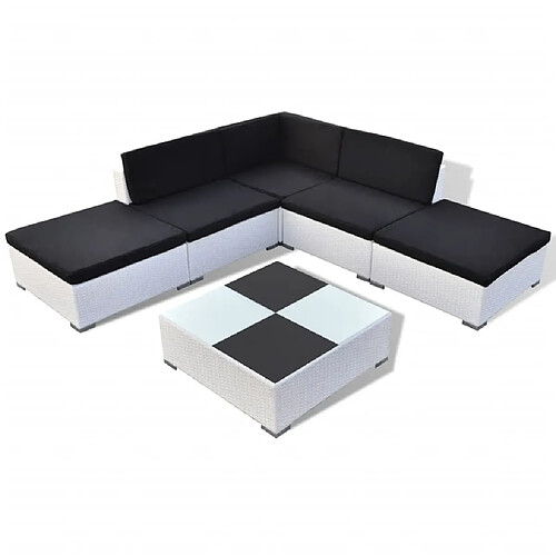 Maison Chic Salon de jardin 6 pcs + coussins - Mobilier/Meubles de jardin - Table et chaises d'extérieur Résine tressée Blanc -MN27517