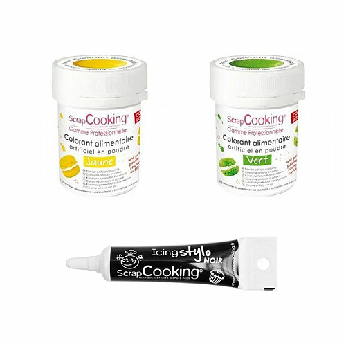 Scrapcooking 2 colorants alimentaires vert-jaune + Stylo glaçage noir