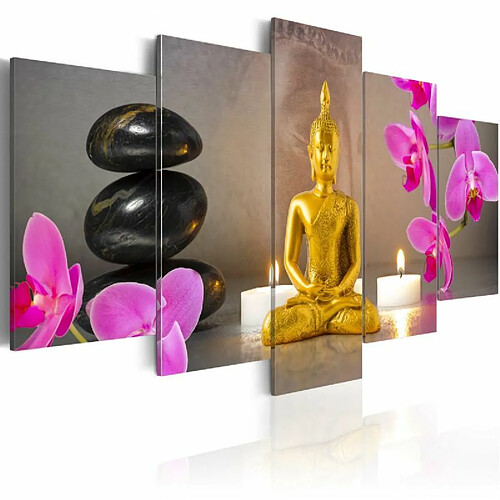 Paris Prix Tableau Imprimé Golden Buddha & Orchids 50 x 100 cm