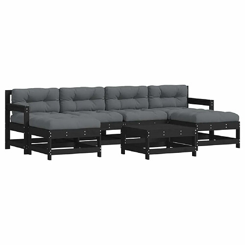 Maison Chic Salon de jardin 7 pcs + coussins - Mobilier/Meubles de jardin - Table et chaises d'extérieur noir bois massif -MN61606