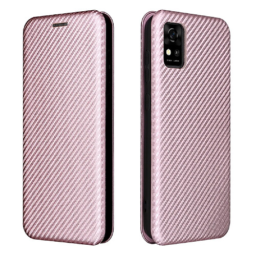 Coque en TPU + PU texture en fibre de carbone, auto-absorbée avec porte-carte or rose pour votre ZTE A31