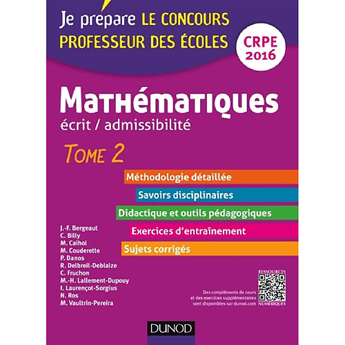 Mathématiques : écrit-admissibilité, CRPE 2016. Vol. 2 · Occasion