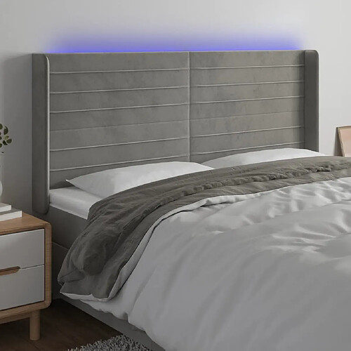 Maison Chic Tête de lit scandinave à LED,meuble de chambre Gris clair 203x16x118/128 cm Velours -MN42989