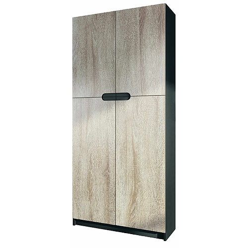 Mpc Armoire De Bureau Noir Mat Et Aspect Chêne Scié (lxhxp) : 82 x 185 x 37