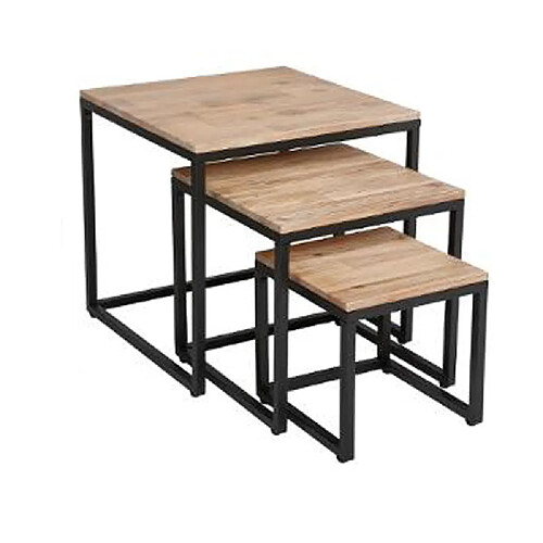 Pegane Lot de 3 tables basses en Métal / Acacia, 100 x 70 x 44 cm