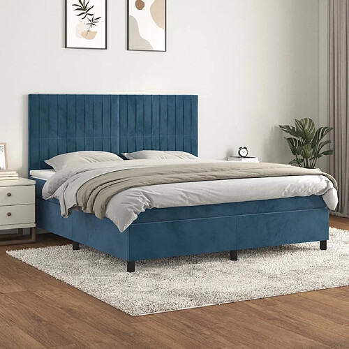 Maison Chic Lit Adulte - Lit simple Lit à sommier tapissier et matelas moelleux - Meuble de Chambre - Bleu foncé 180x200cm Velours -MN96856