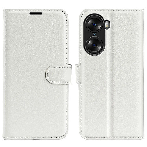 Etui en PU texture litchi, fermoir aimanté avec support blanc pour votre Honor 60