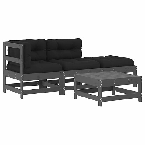 Maison Chic Salon de jardin 4 pcs + coussins - Mobilier/Meubles de jardin - Table et chaises d'extérieur gris bois massif -MN14951