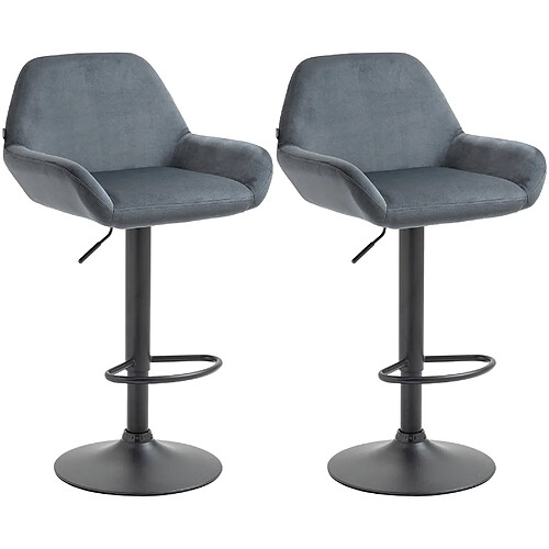 Decoshop26 Lot de 2 tabourets de bar repose-pieds en forme d'arc en métal noir assise en velours gris foncé 10_0004034