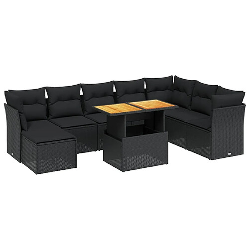 Maison Chic Ensemble Tables et chaises d'extérieur 9 pcs avec coussins,Salon de jardin noir résine tressée -GKD701815