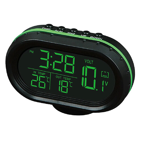 Voltmètre Thermomètre 3 En 1 Réveil Voiture Écran LCD Vert Orange