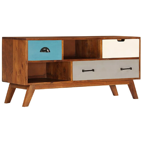 Helloshop26 Meuble télé buffet tv télévision design pratique avec 3 tiroirs 110 cm bois d'acacia solide 2502096