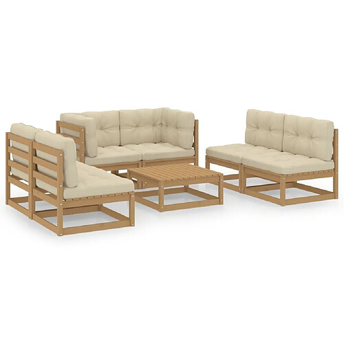 Maison Chic Ensemble Tables et chaises d'extérieur 7pcs avec coussins,Salon de jardin bois de pin massif -GKD716583