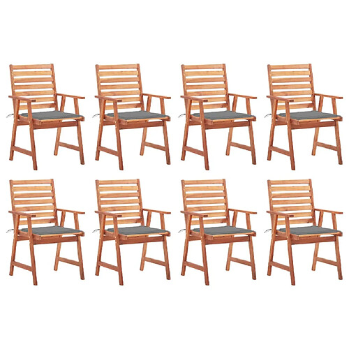 vidaXL Chaises à manger d'extérieur lot de 8 et coussins Acacia massif