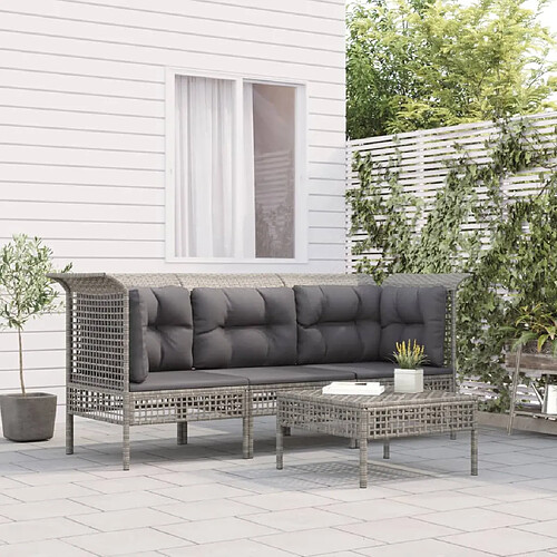 vidaXL Salon de jardin 4 pcs avec coussins Gris Résine tressée