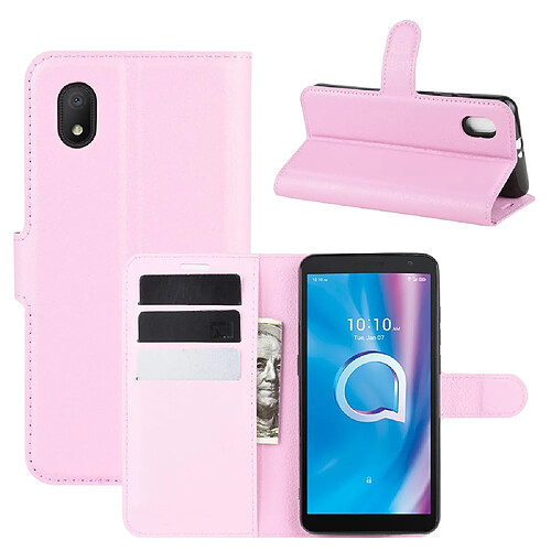 Etui en PU peau de litchi magnétique avec support rose pour Alcatel 1B (2020)