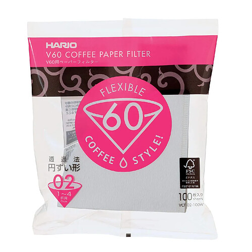 Hario VCF-02-100W - Pack 100 Filtres Papier Blanc - Pour Hario V60 1 à 4 Tasses