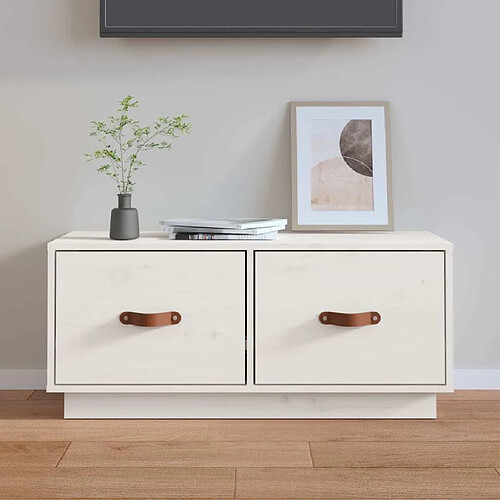 Maison Chic Meuble TV scandinave - Banc TV pour salon Blanc 80x34x35 cm Bois de pin massif -MN43646