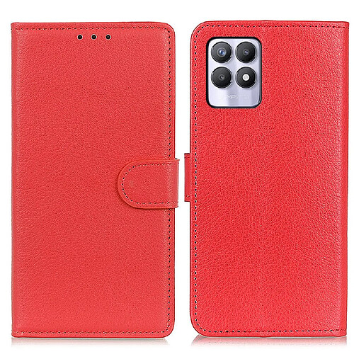 Etui en PU texture litchi avec support, rouge pour votre Realme 8i