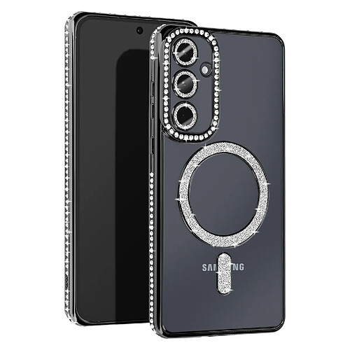 Avizar Coque Diamant pour Samsung Galaxy A55 MagSafe Contour Strass Noir