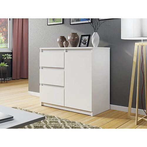 Bestmobilier Luna - commode 3 tiroirs - blanc - 80 cm - style contemporain