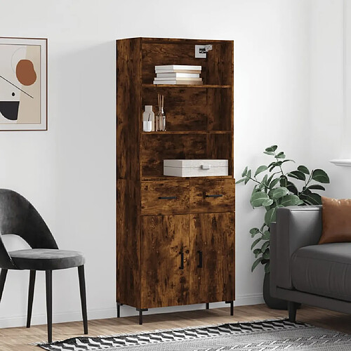 vidaXL Buffet haut Chêne fumé 69,5x34x180 cm Bois d'ingénierie