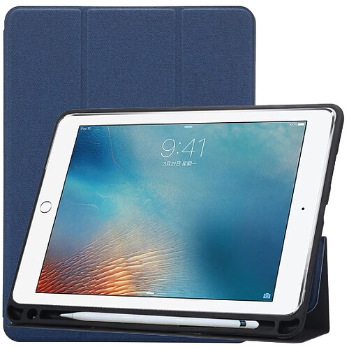 Wewoo Smart Cover bleu pour iPad 9.7 2018 et 9.7 pouces 2017, avec porte-pliage porte-stylo à trois plis Étui à motifs en tissu