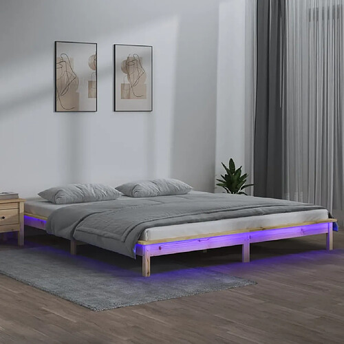 vidaXL Cadre de lit à LED sans matelas 140x190 cm bois massif