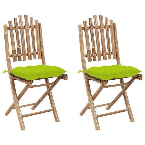 vidaXL Chaises pliables de jardin lot de 2 avec coussins Bambou