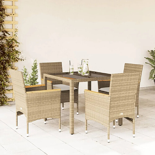 vidaXL Ensemble à manger de jardin et coussins 5 pcs beige rotin verre