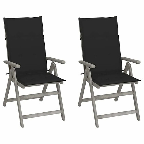 Maison Chic Lot de 2 Chaises inclinables de jardin avec coussins | chaises d'extérieur | Fauteuil Relax Bois d'acacia -GKD20365