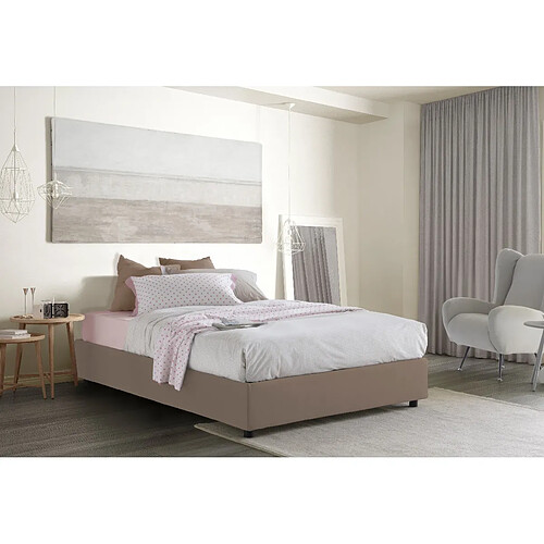 Autrement Talamo Italia Lit Silvia à la française avec conteneur, Made in Italy, en tissu déhoussable, 140x190 cm, avec ouverture frontale, Taupe, avec matelas inclus.