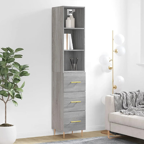 vidaXL Buffet haut Sonoma gris 34,5x34x180 cm Bois d'ingénierie