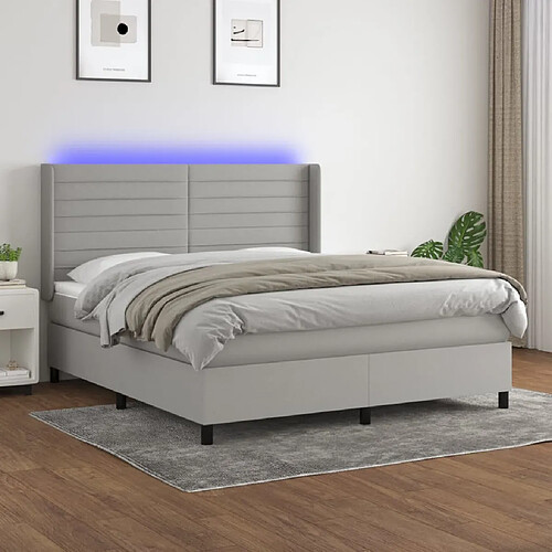 vidaXL Sommier à lattes de lit matelas LED Gris clair 180x200 cm Tissu