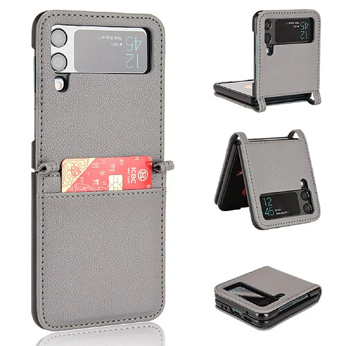 Coque en TPU + PU texture litchi avec porte-carte gris pour Samsung Galaxy Z Flip3 5G